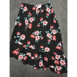 Bobeau Skirt‎ Womens Medium Floral Polka Dot Ruffle Asymmetrical Midi Dressy